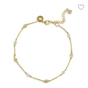 Kenneth Jay Lane CZ Gold Plated & Crystal Anklet with Organza Pouch